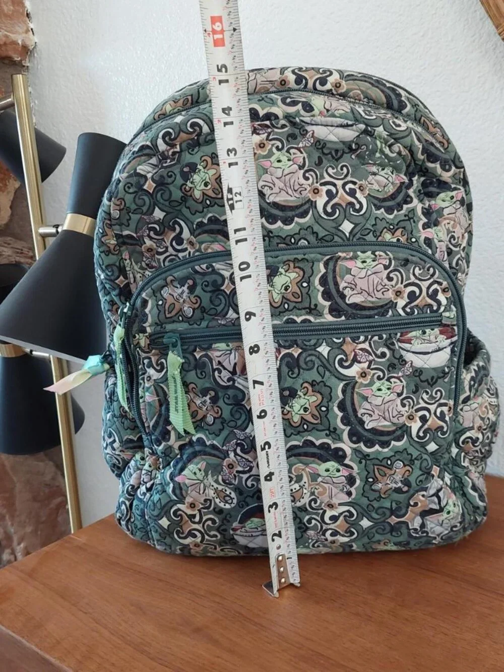 Vera Bradley Star Wars Grogu medallion backpack with repeating cartoon character